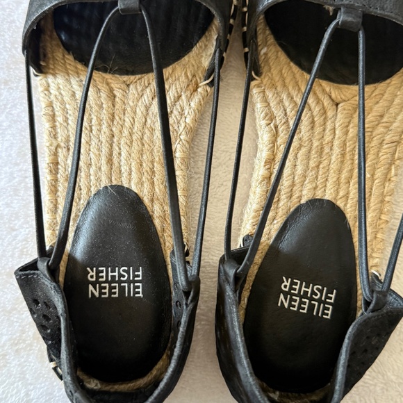 Eileen Fisher espadrille nubuck leather sandals, black, size 8 - Picture 9 of 13